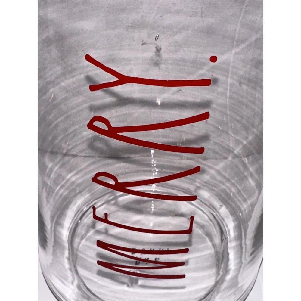 Rae Dunn Merry Glass Hurricane Candle Holder Vase Red Christmas Holiday Decor‎